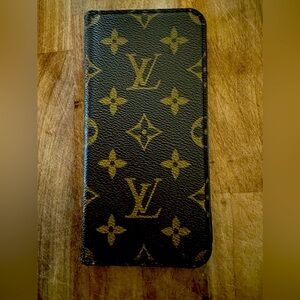 Auth. Louis Vuitton leather iPhone case.  Fits IPhone XS.   Pocket for 💳 and $.